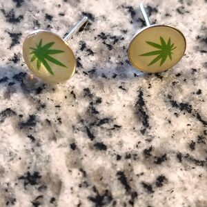 Chic Silver and Green Leaf Stud Earrings